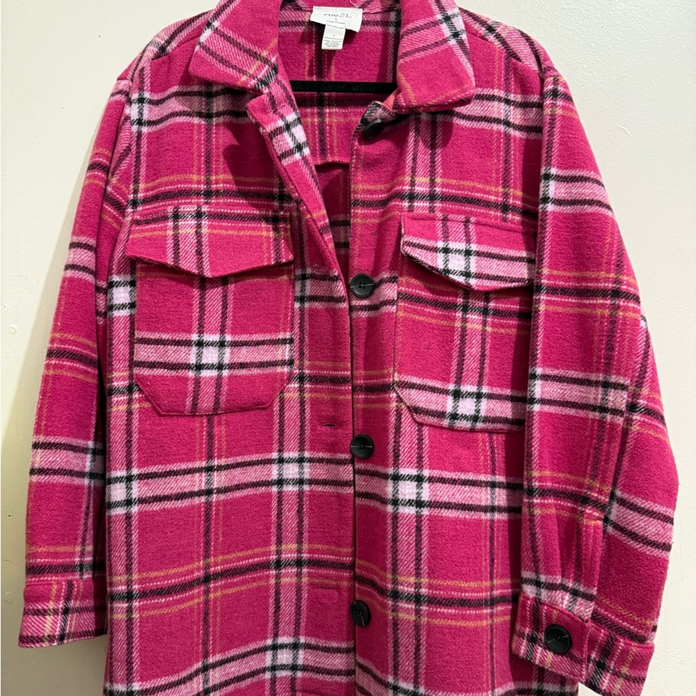 Rue21 Pink Plaid Shirt Jacket